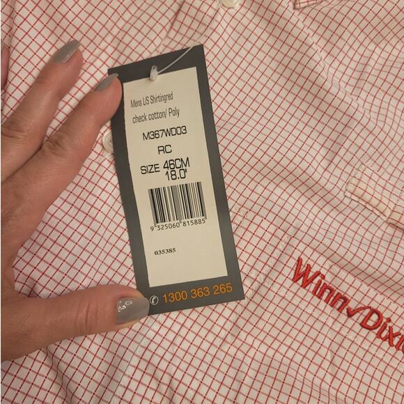 NWT Winn-Dixie XL 18 Button-Down Shirt Red Check Embroidered Logo Career Ready - Picture 7 of 9